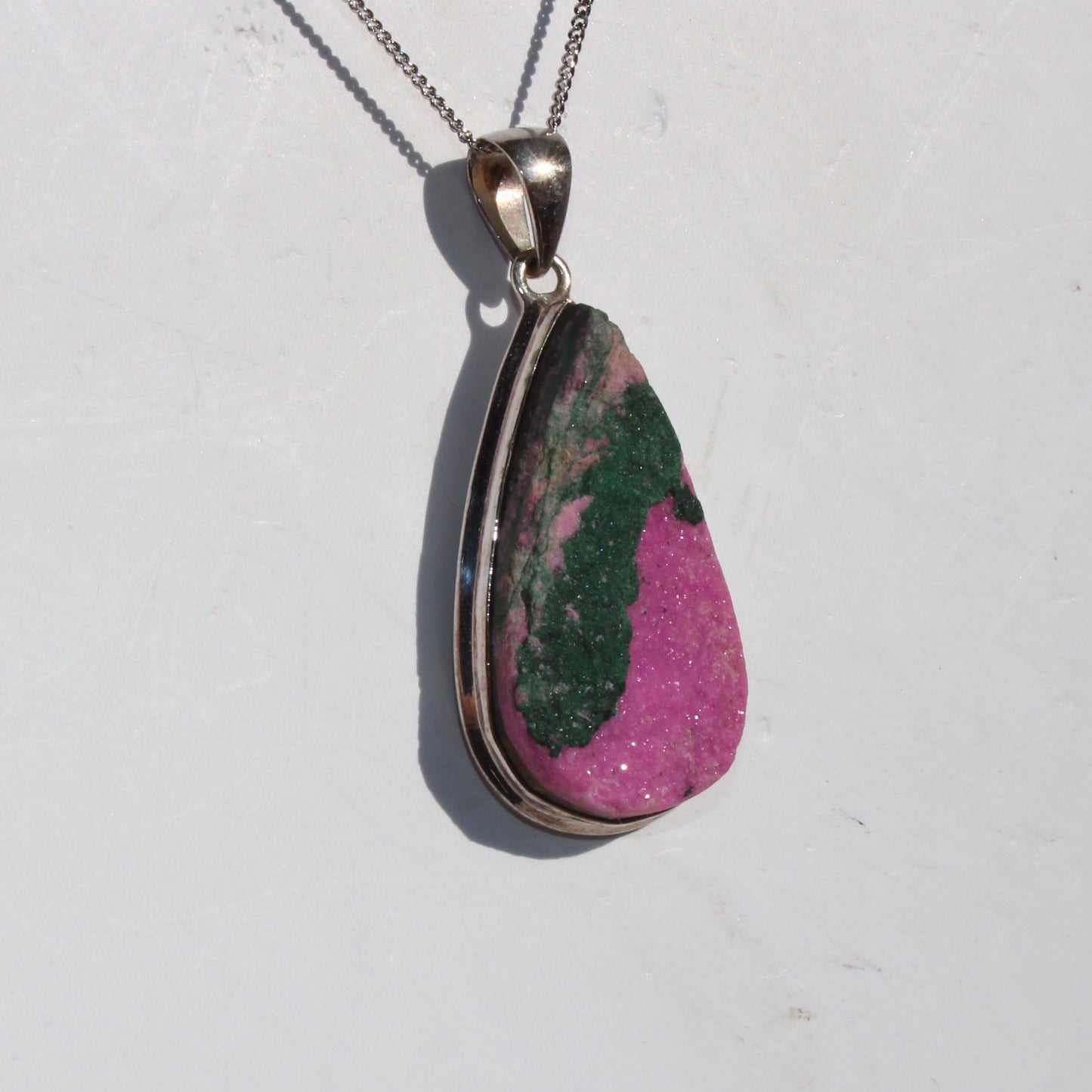 Cobalt Calcite with Malachite sterling silver pendant rare large