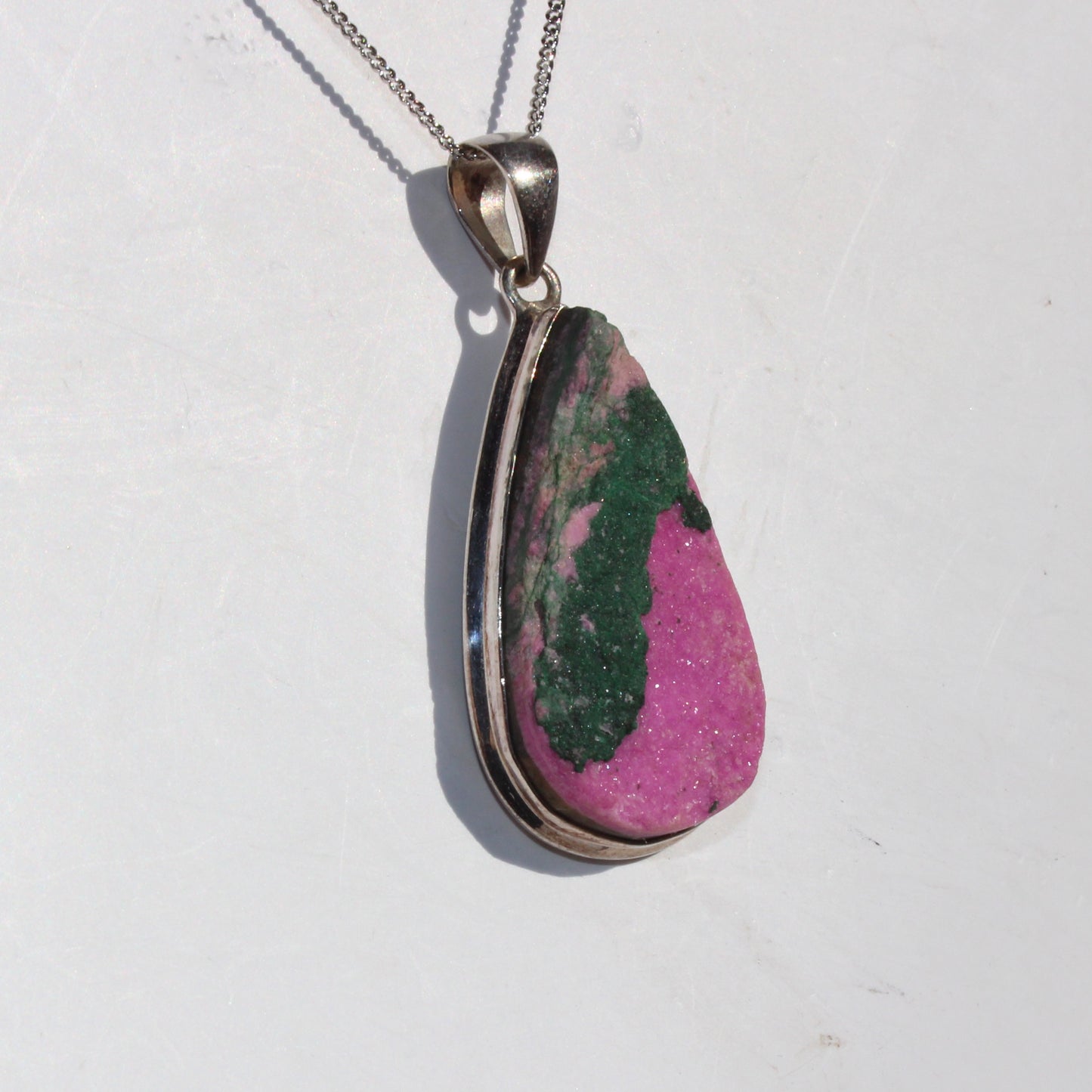 Cobalt Calcite with Malachite sterling silver pendant rare large