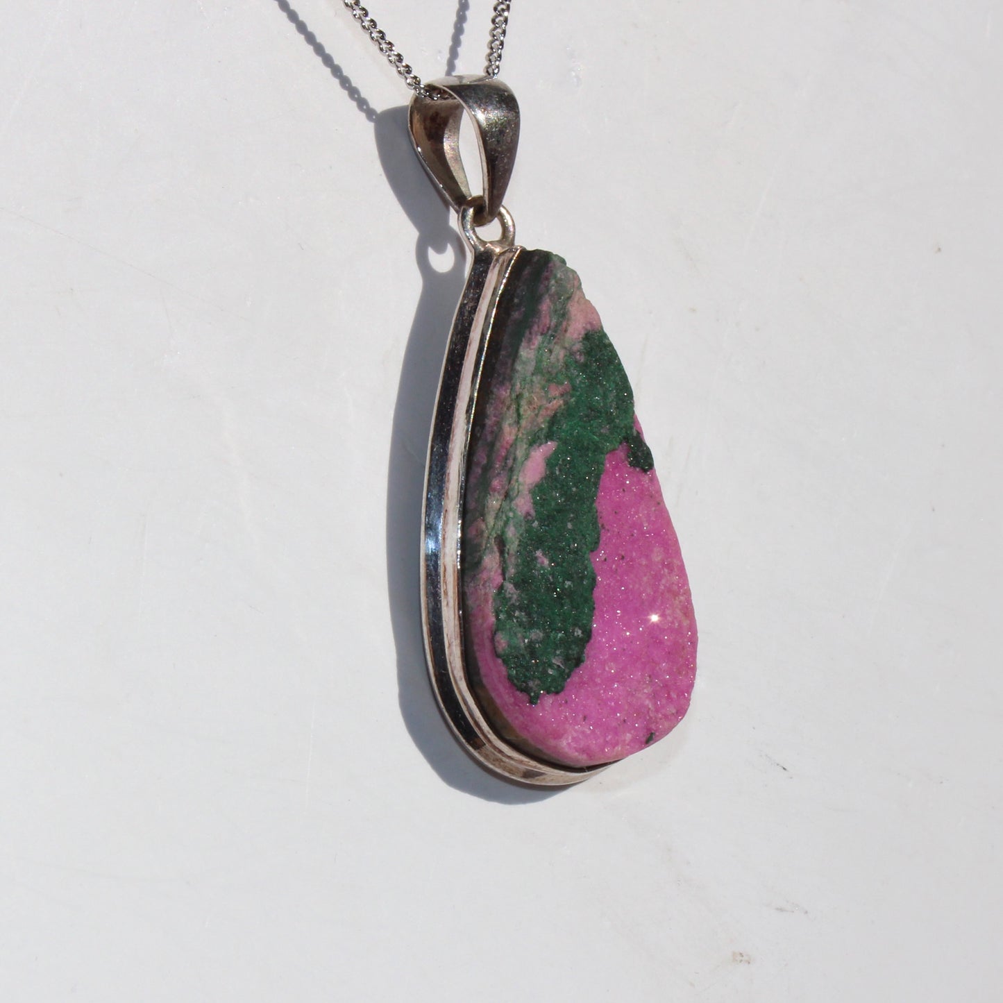 Cobalt Calcite with Malachite sterling silver pendant rare large