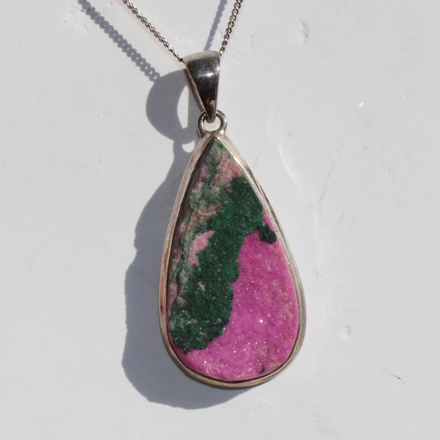 Cobalt Calcite with Malachite sterling silver pendant rare large