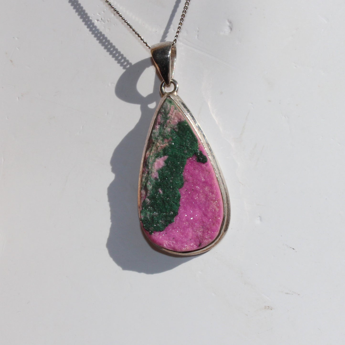 Cobalt Calcite with Malachite sterling silver pendant rare large