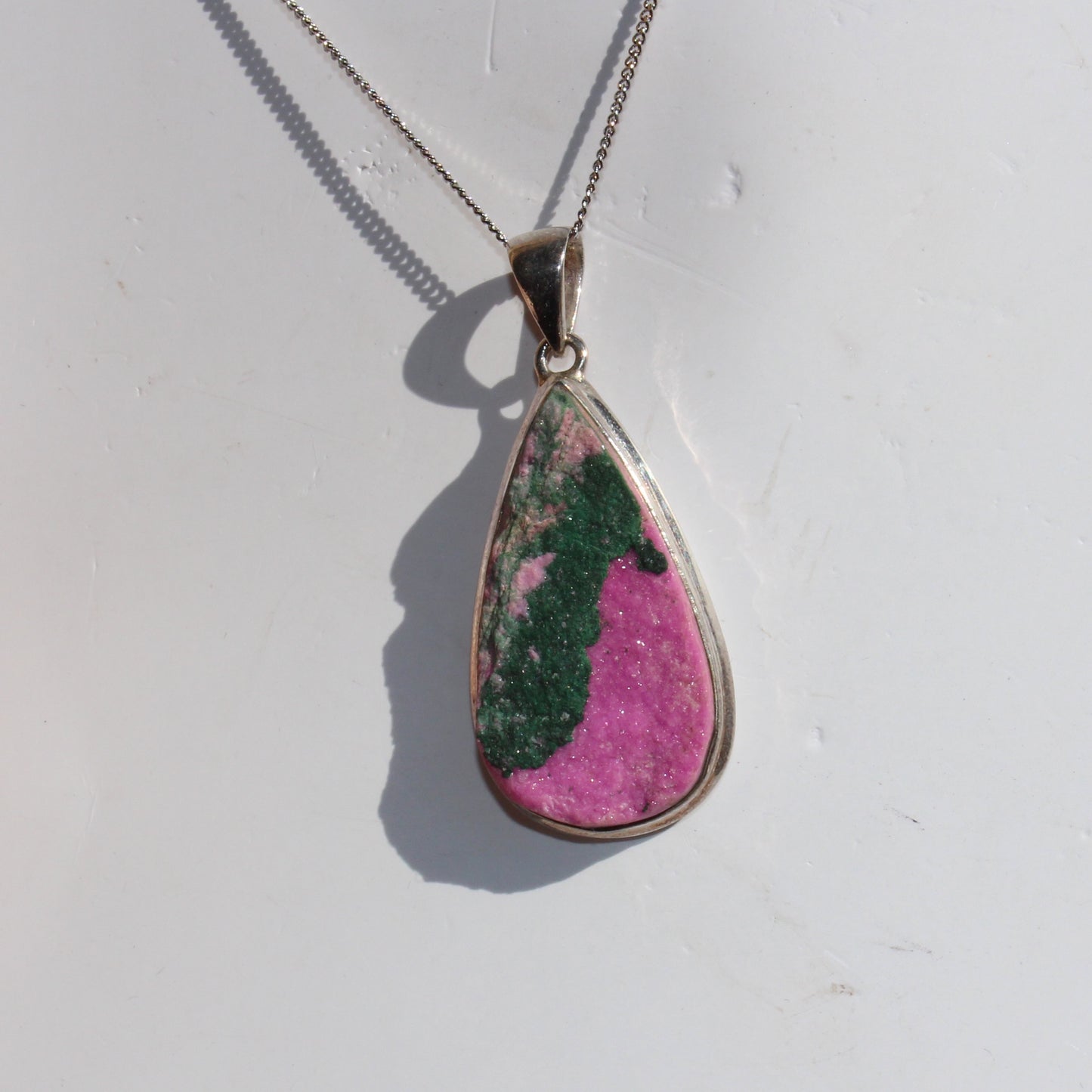 Cobalt Calcite with Malachite sterling silver pendant rare large