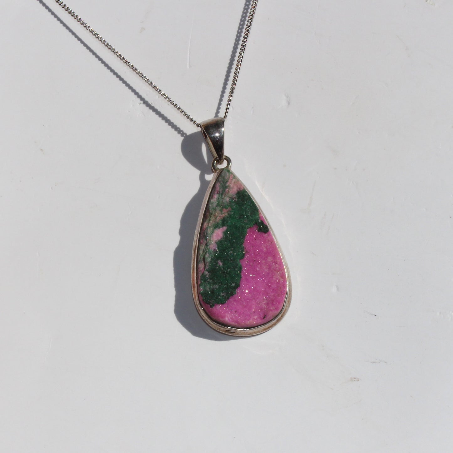 Cobalt Calcite with Malachite sterling silver pendant rare large