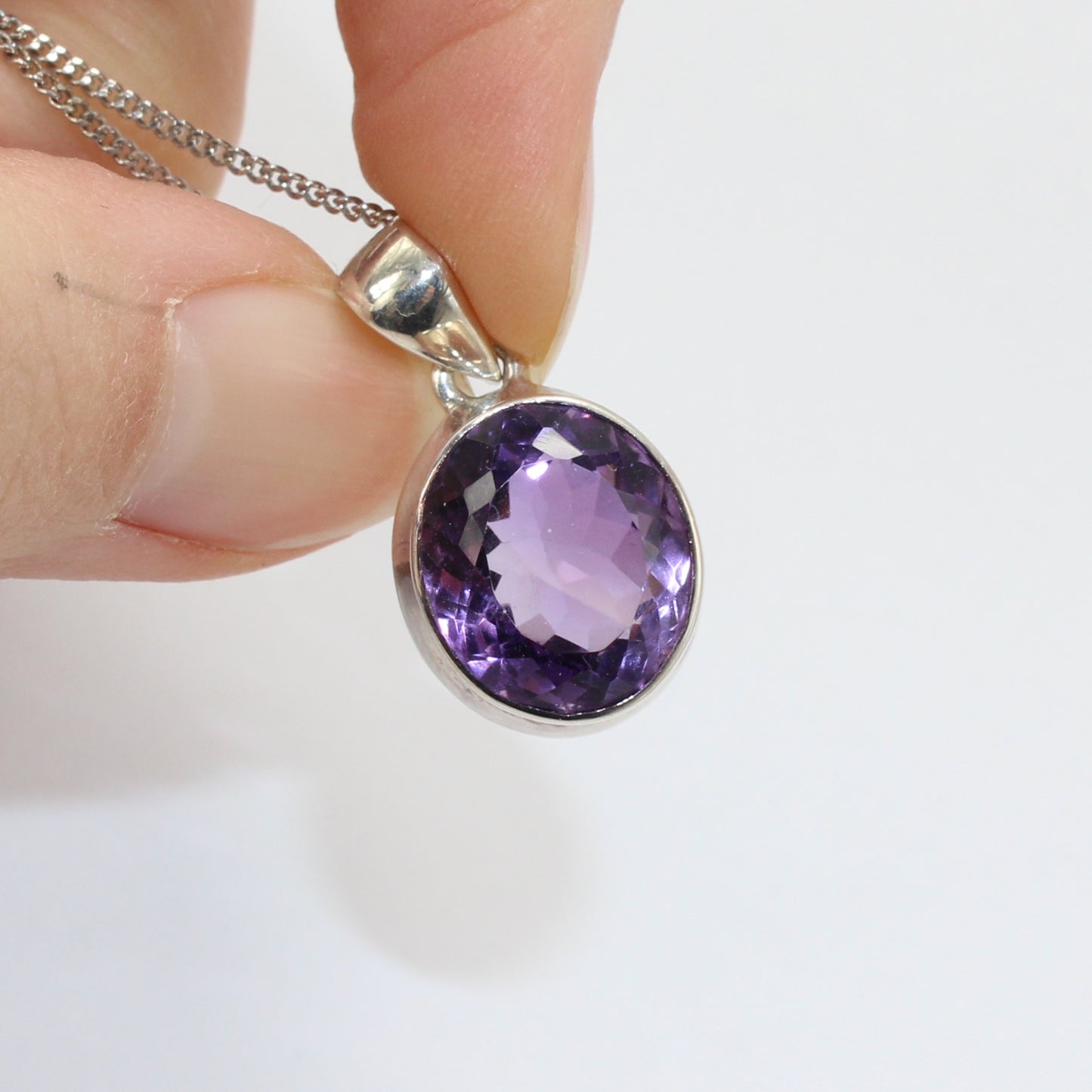 High grade amethyst pendant in sterling silver