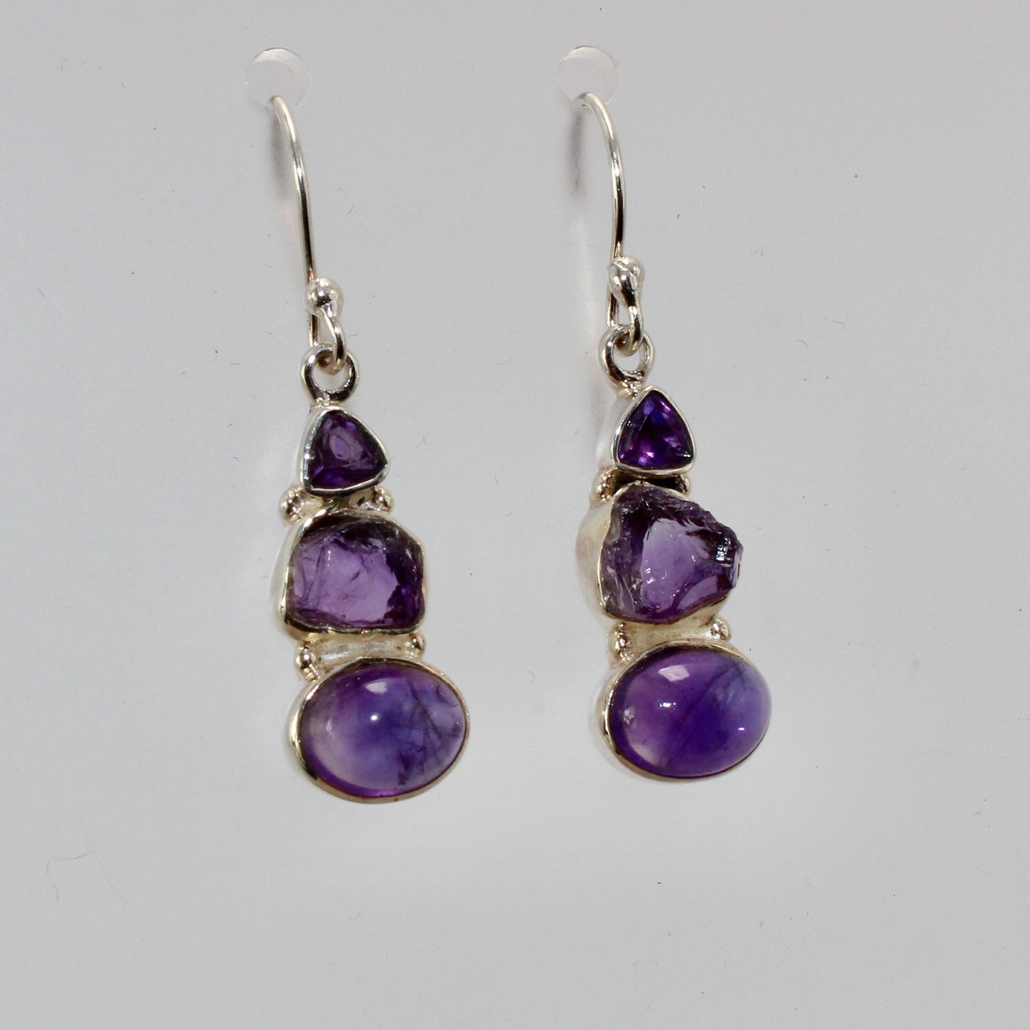 Amethyst faceted sterling silver drops 10mm x 8mm
