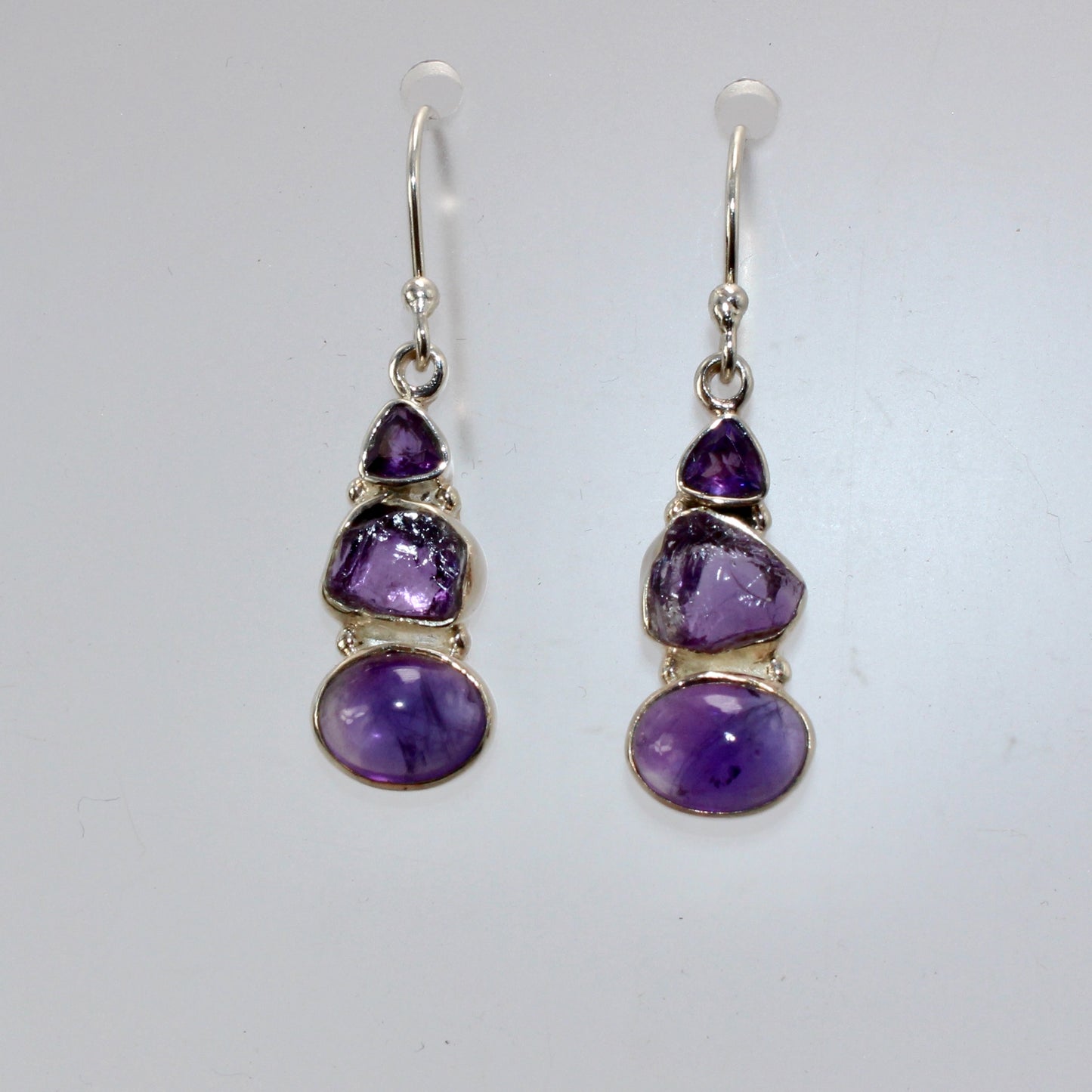 Amethyst faceted sterling silver drops 10mm x 8mm