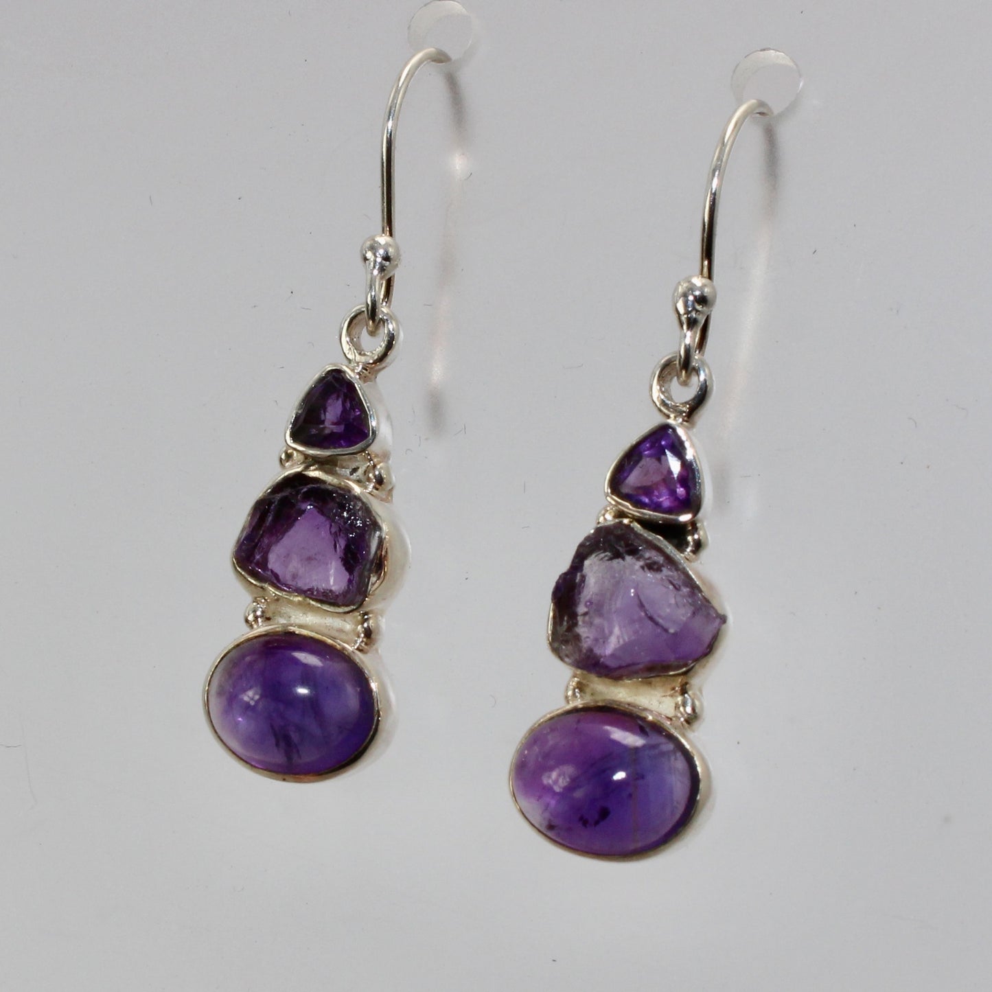 Amethyst faceted sterling silver drops 10mm x 8mm