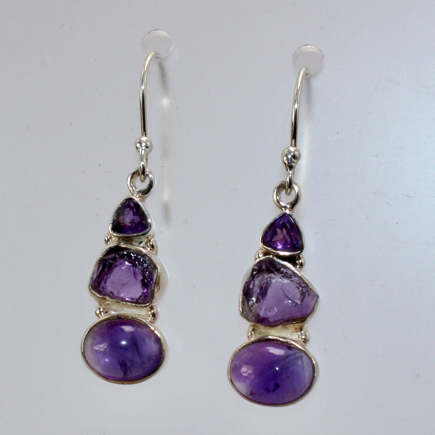 Amethyst faceted sterling silver drops 10mm x 8mm
