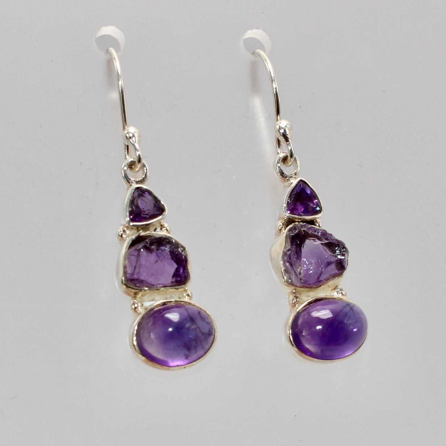 Amethyst faceted sterling silver drops 10mm x 8mm