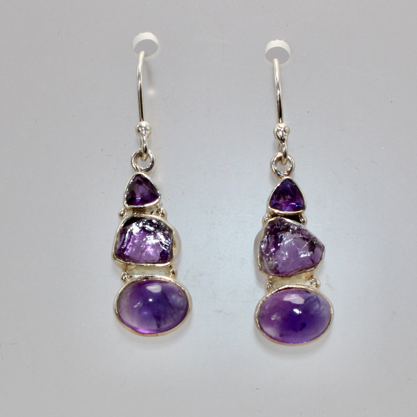 Amethyst faceted sterling silver drops 10mm x 8mm