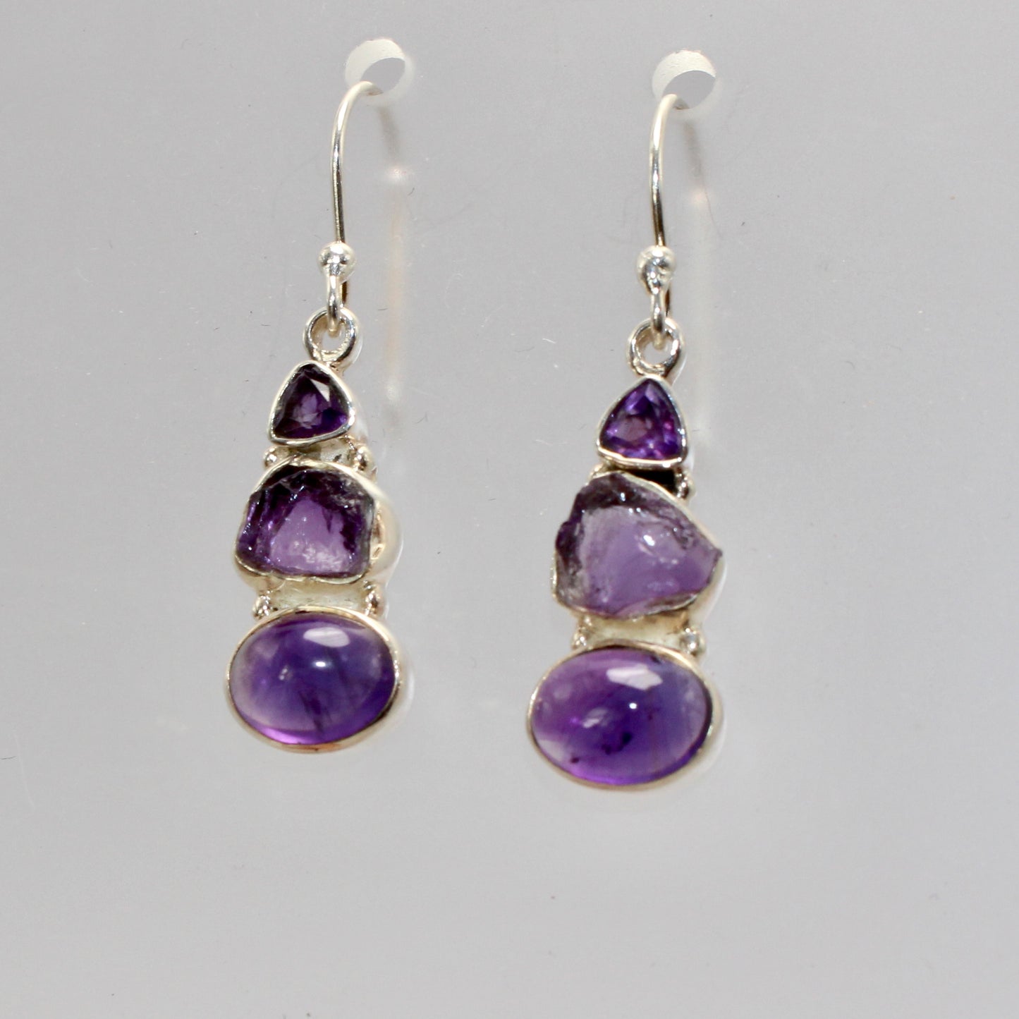 Amethyst faceted sterling silver drops 10mm x 8mm
