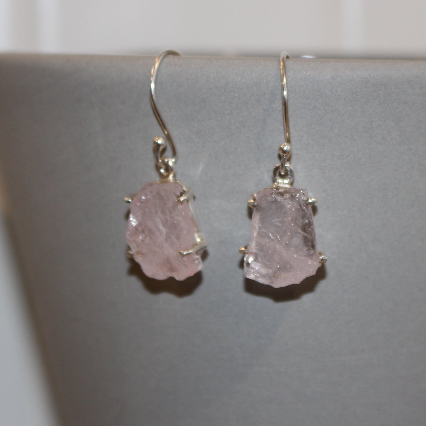 Rose quartz rough cut sterling silver earrings