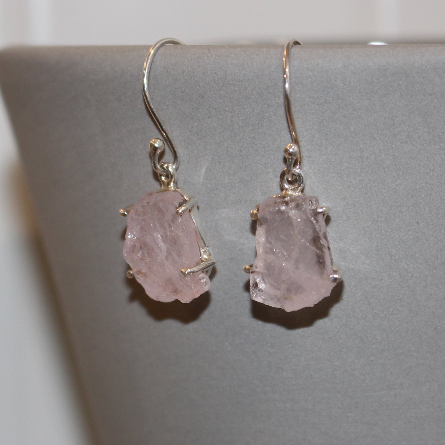 Rose quartz rough cut sterling silver earrings
