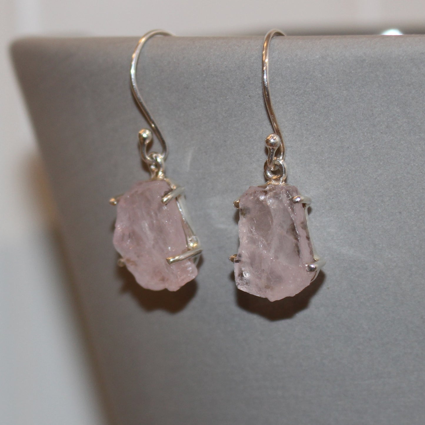 Rose quartz rough cut sterling silver earrings