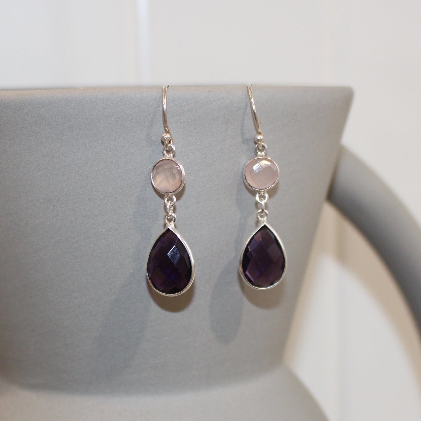 Amethyst and Rose Quartz drop earrings
