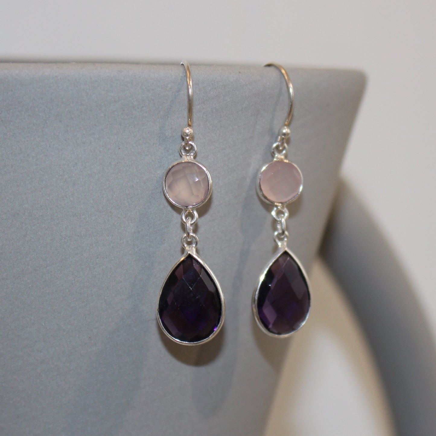 Amethyst and Rose Quartz drop earrings