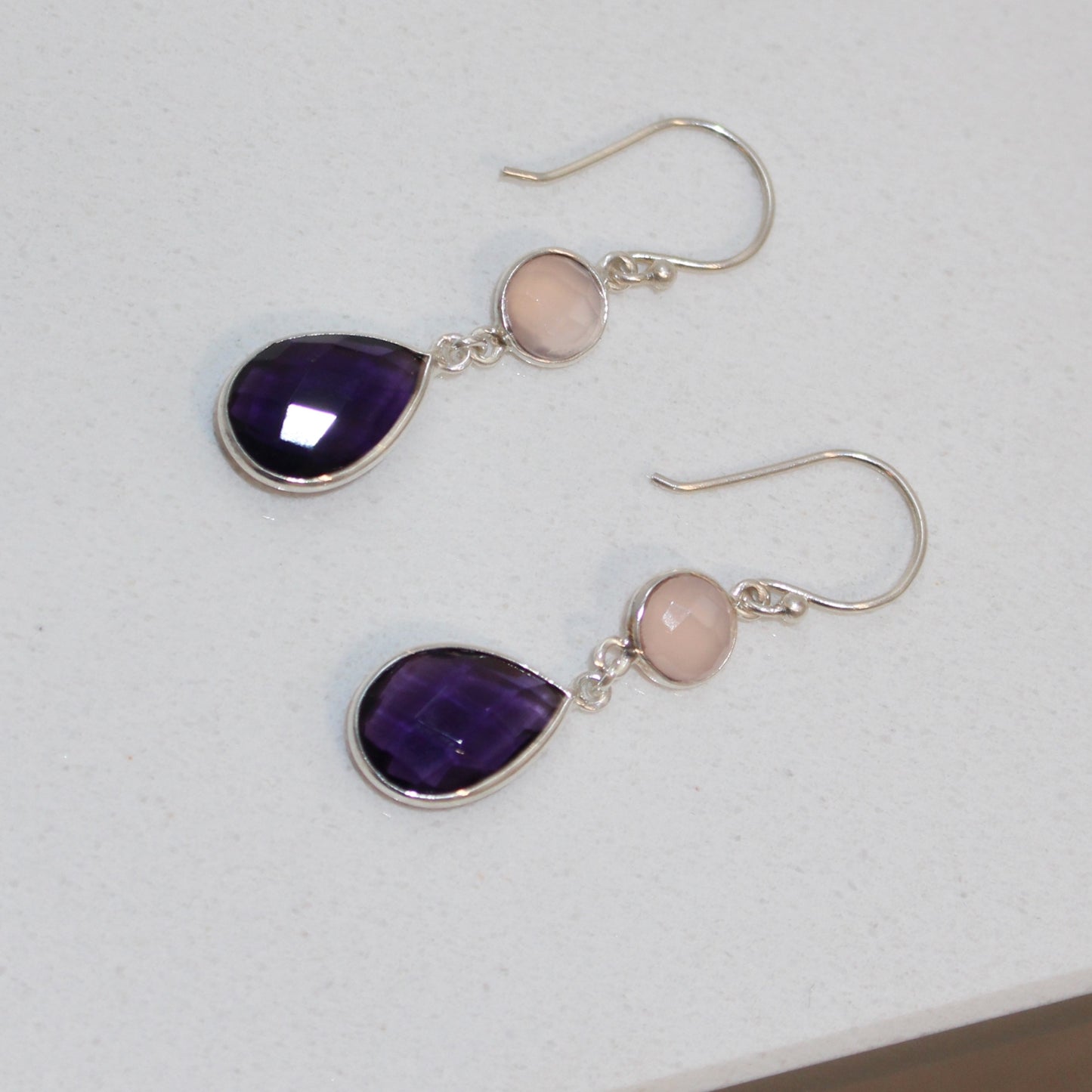 Amethyst and Rose Quartz drop earrings