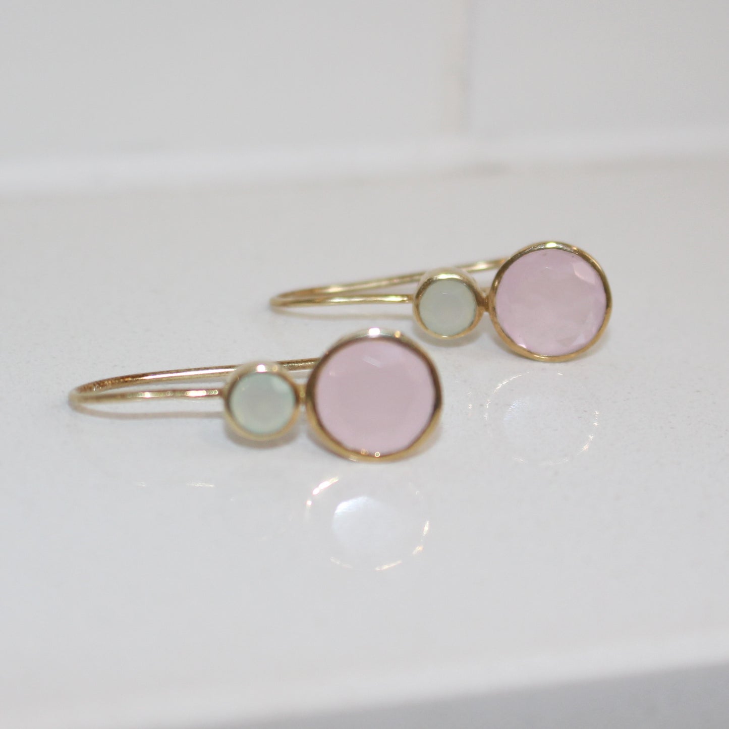 Gold filled Rose Quartz and aqua chalcedony earrings silver