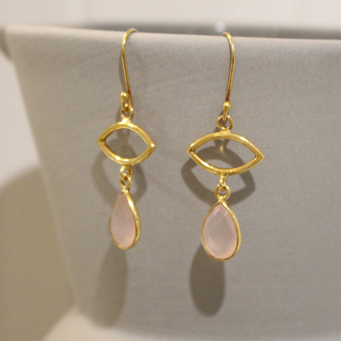 Gold filled pink chalcedony drop earrings