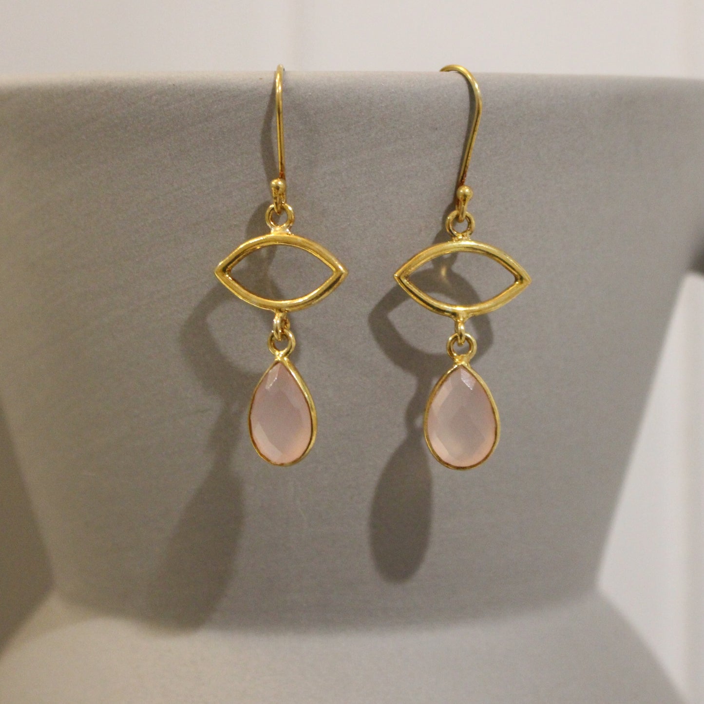 Gold filled pink chalcedony drop earrings