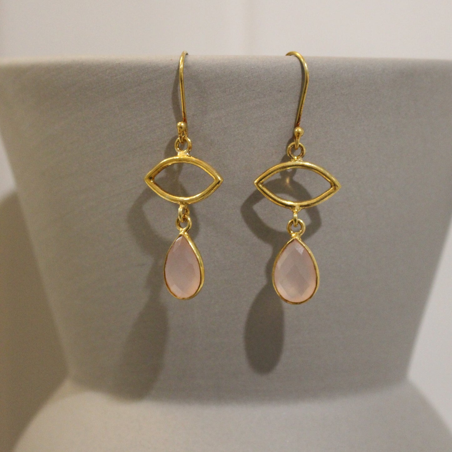 Gold filled pink chalcedony drop earrings