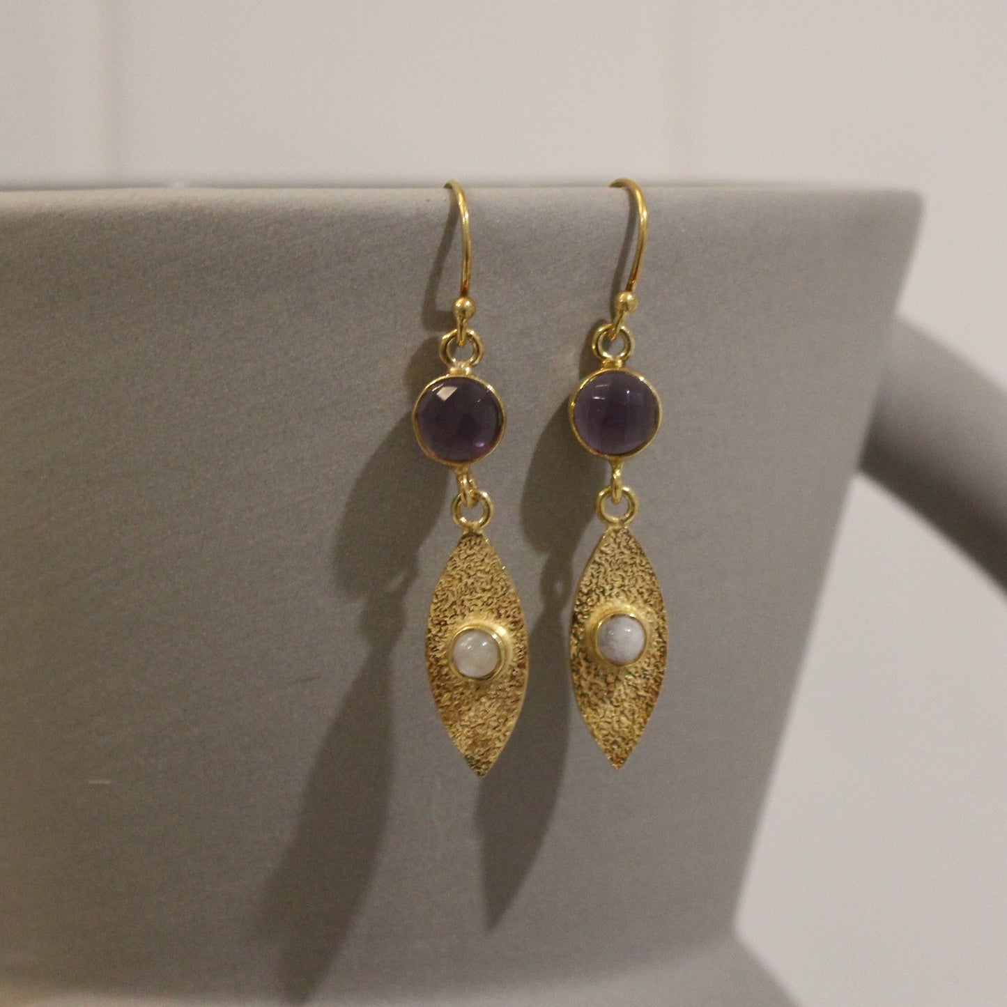 Gold filled amethyst and moonstone drop earrings
