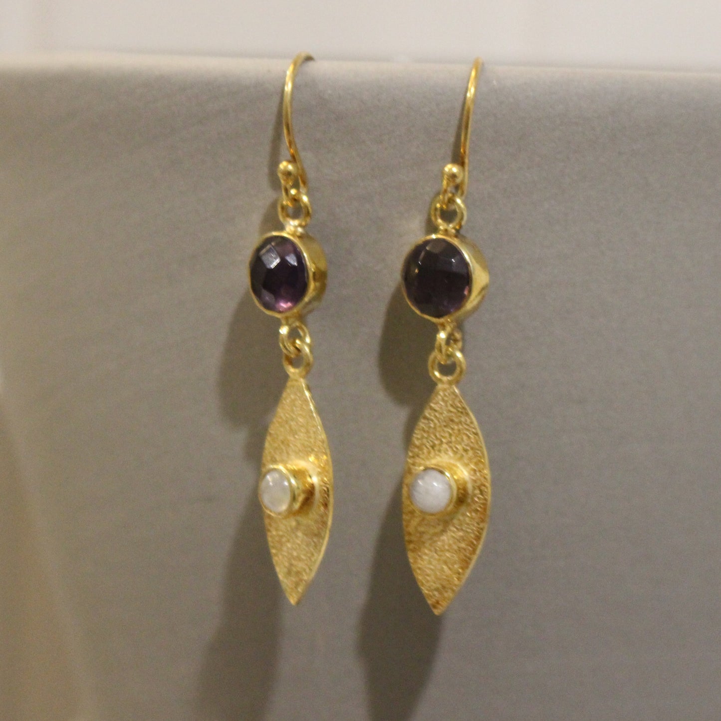 Gold filled amethyst and moonstone drop earrings