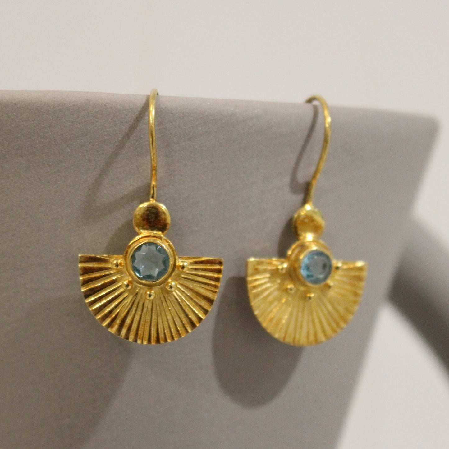 Gold Blue Topaz fan earrings