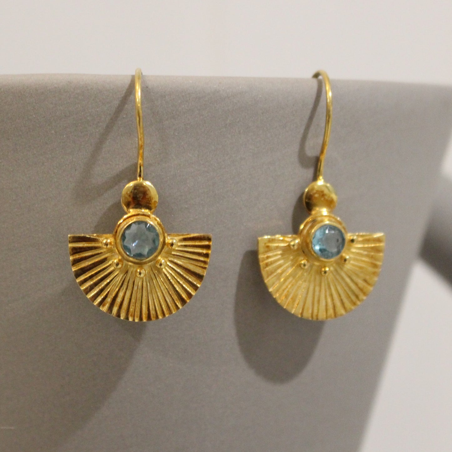 Gold Blue Topaz fan earrings