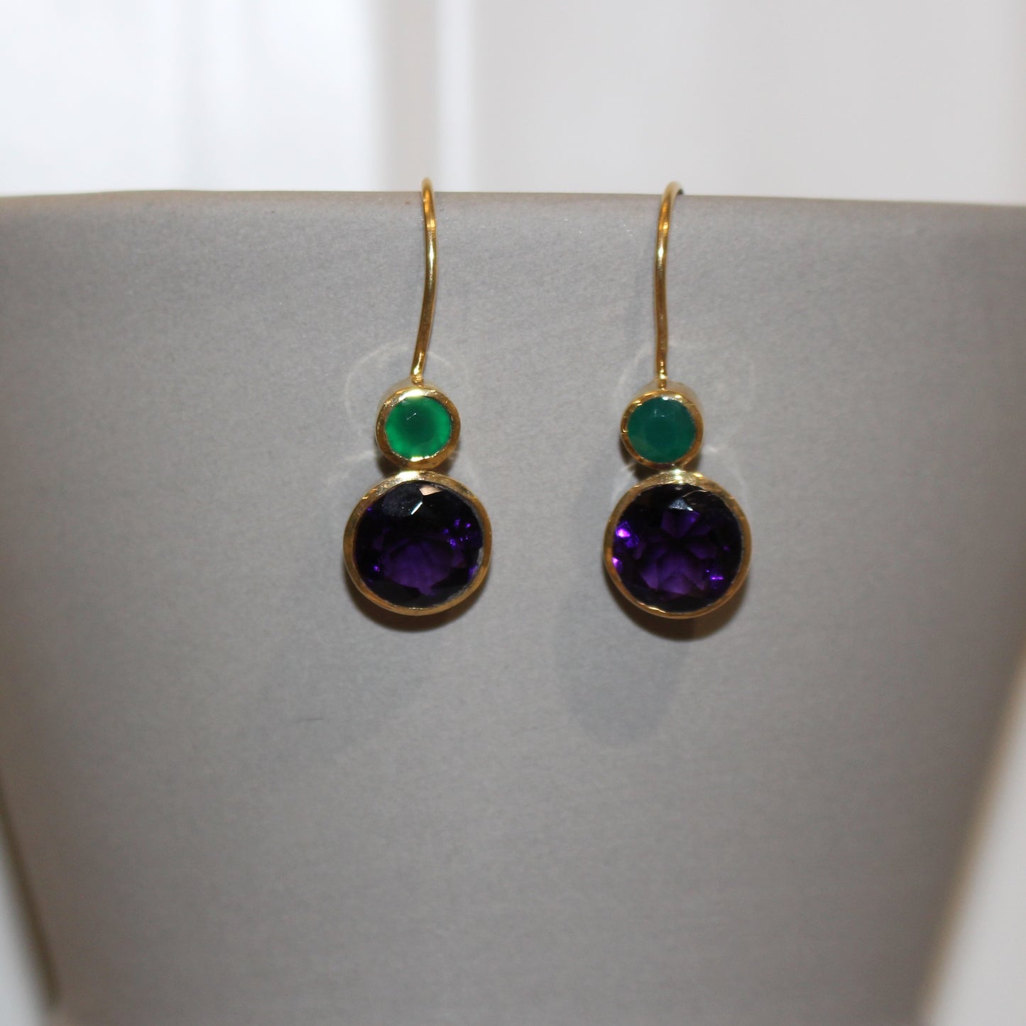 Gold filled amethyst and green onyx drop earring