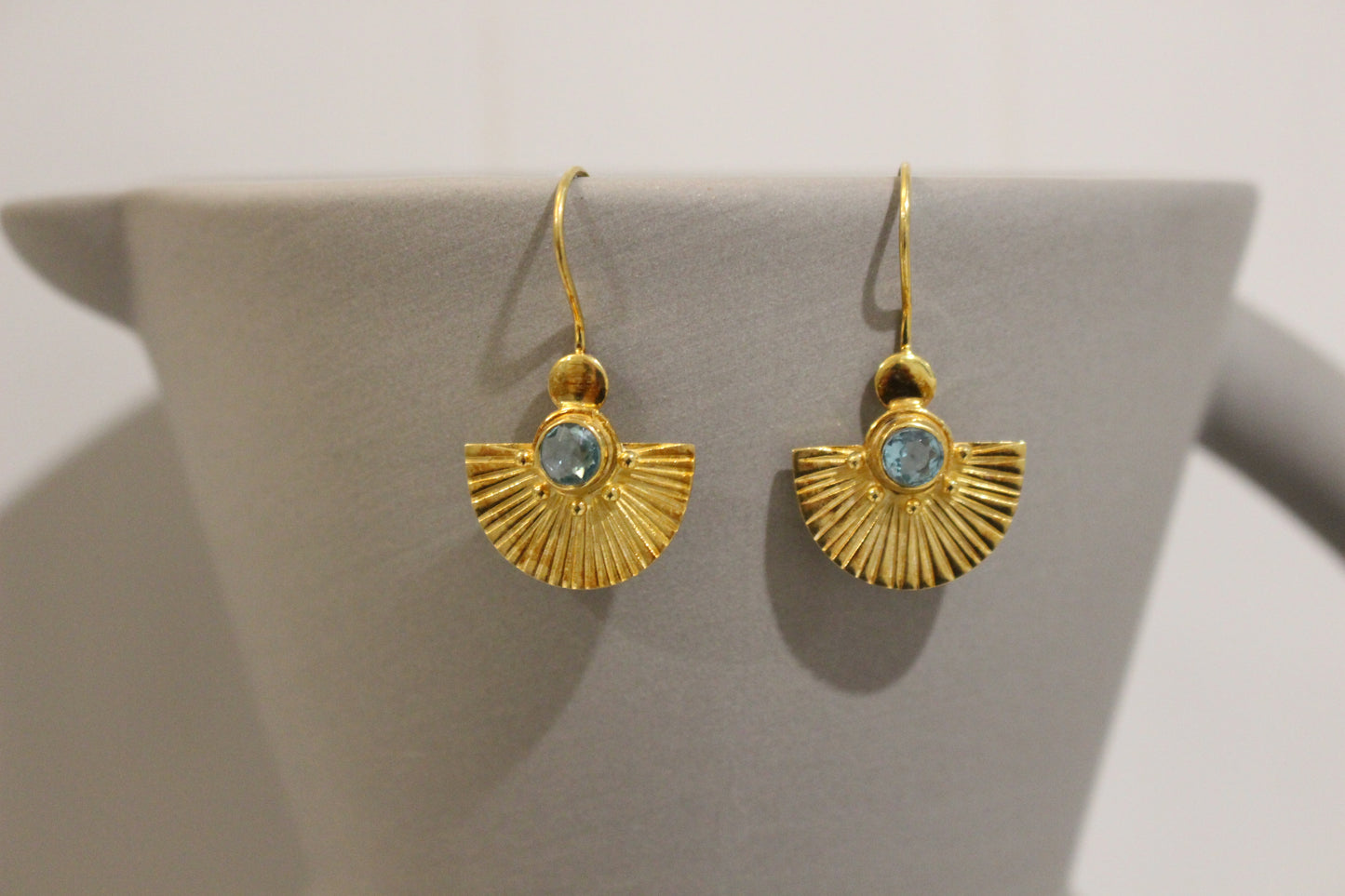 Gold Blue Topaz fan earrings