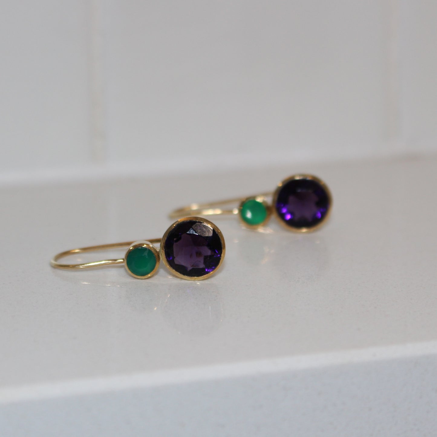 Gold filled amethyst and green onyx drop earring