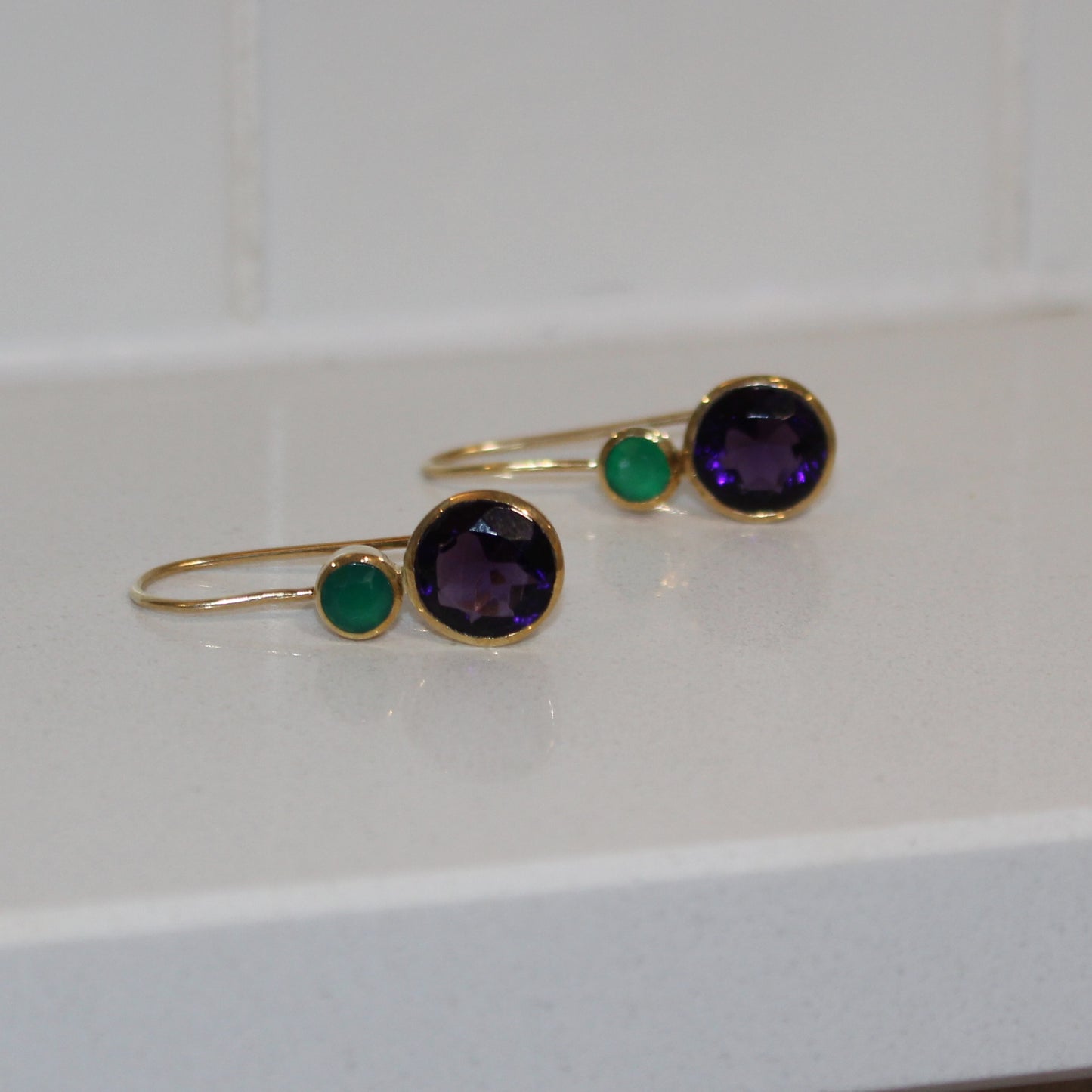 Gold filled amethyst and green onyx drop earring