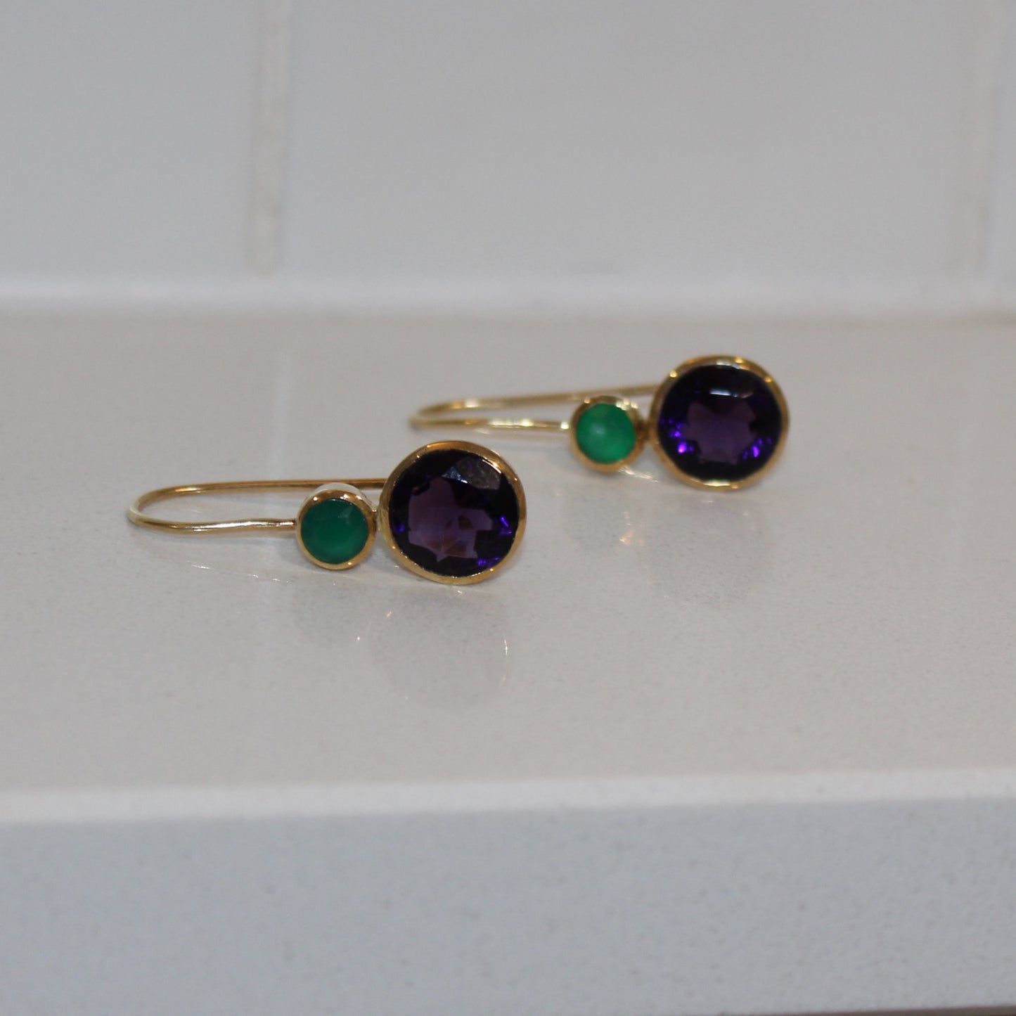 Gold filled amethyst and green onyx drop earring