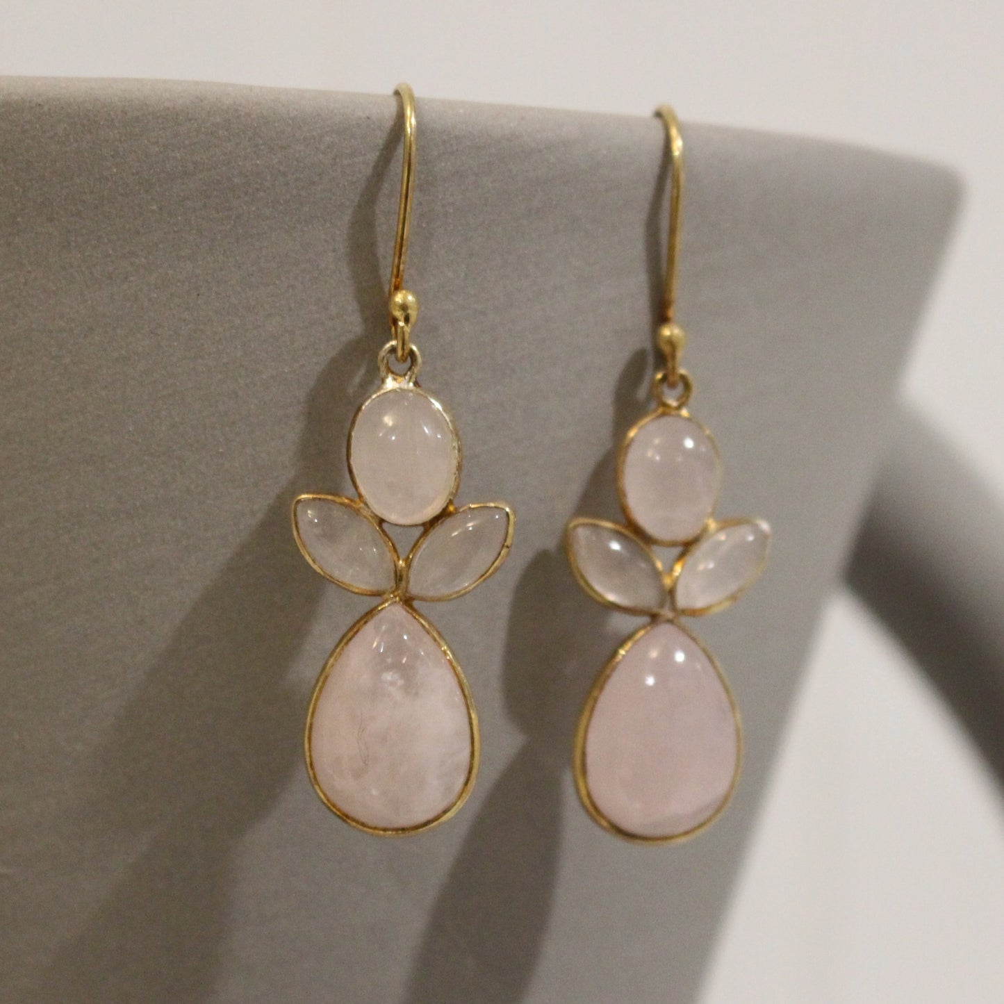 Gold filled rose quartz drop earrings