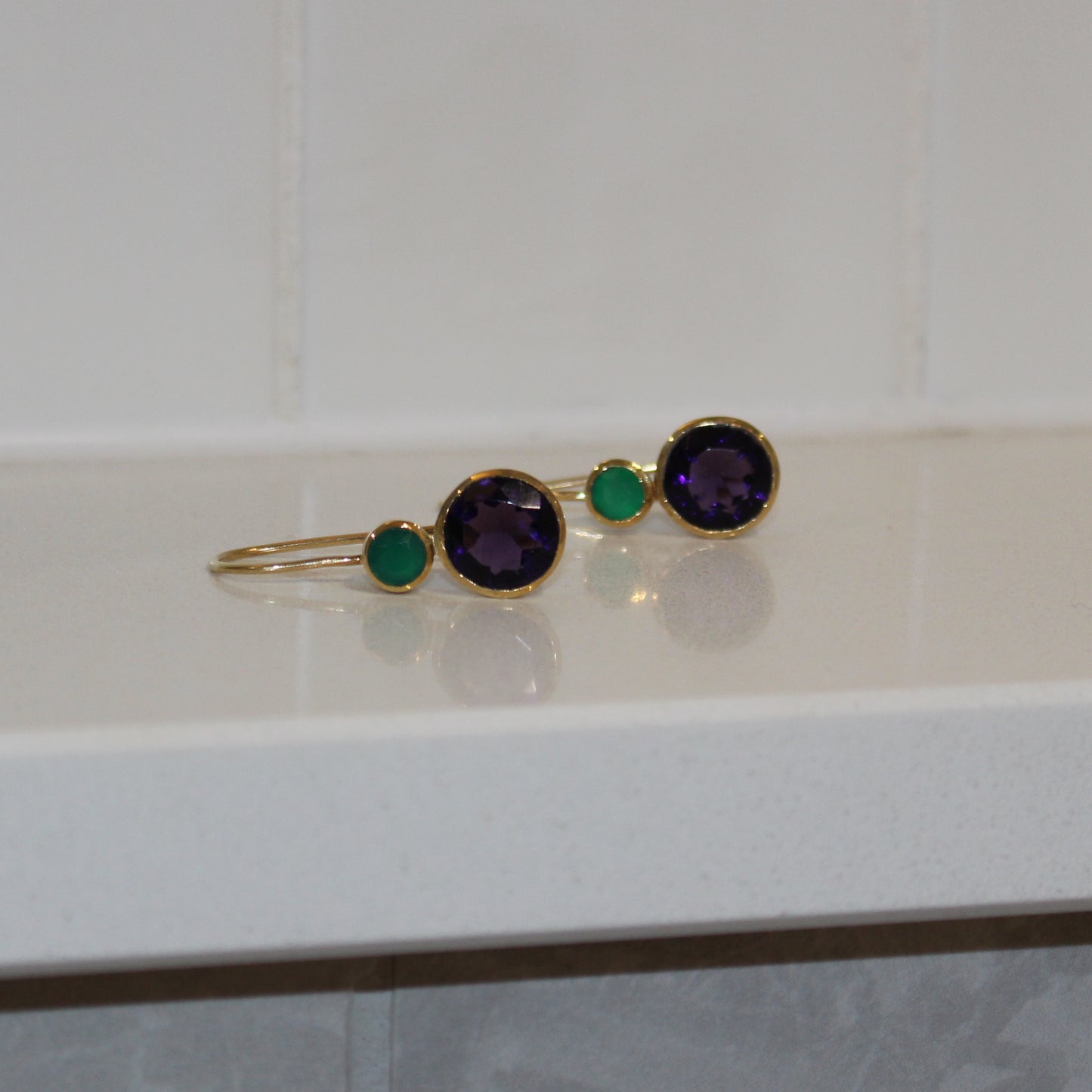 Gold filled amethyst and green onyx drop earring