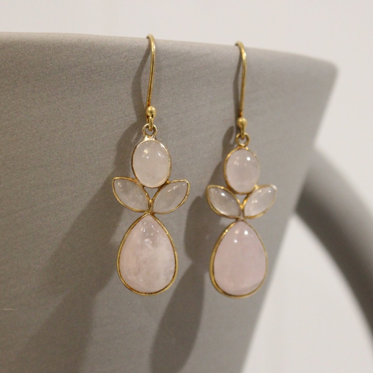 Gold filled rose quartz drop earrings