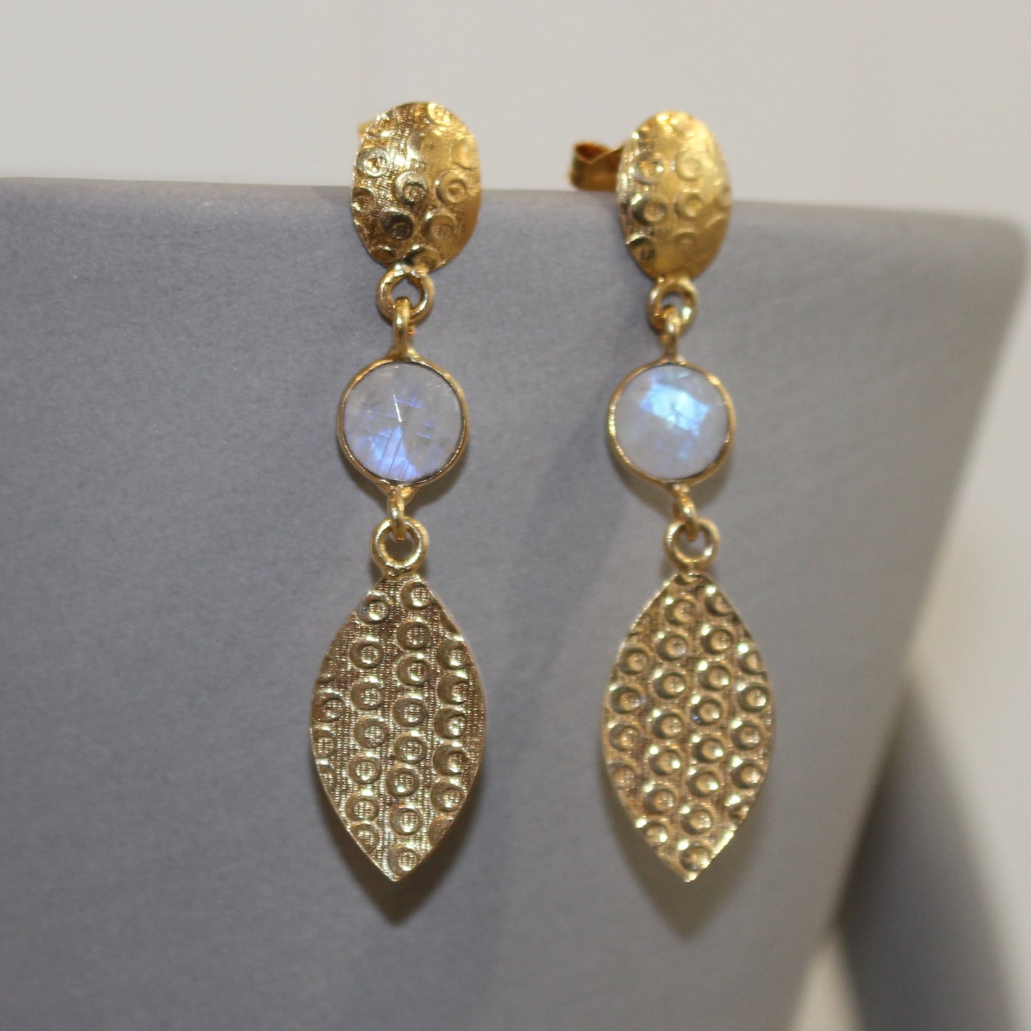 Gold filled moonstone faceted stud drop earrings