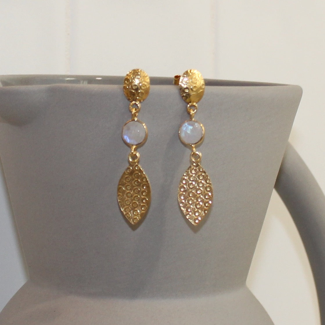 Gold filled moonstone faceted stud drop earrings