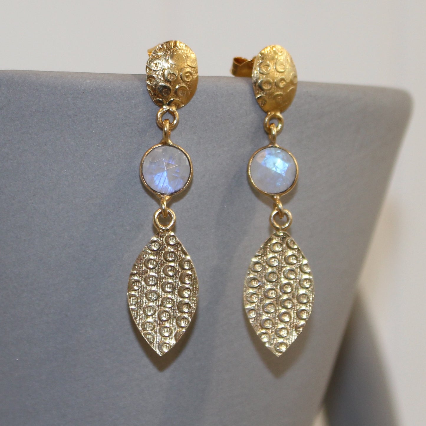 Gold filled moonstone faceted stud drop earrings