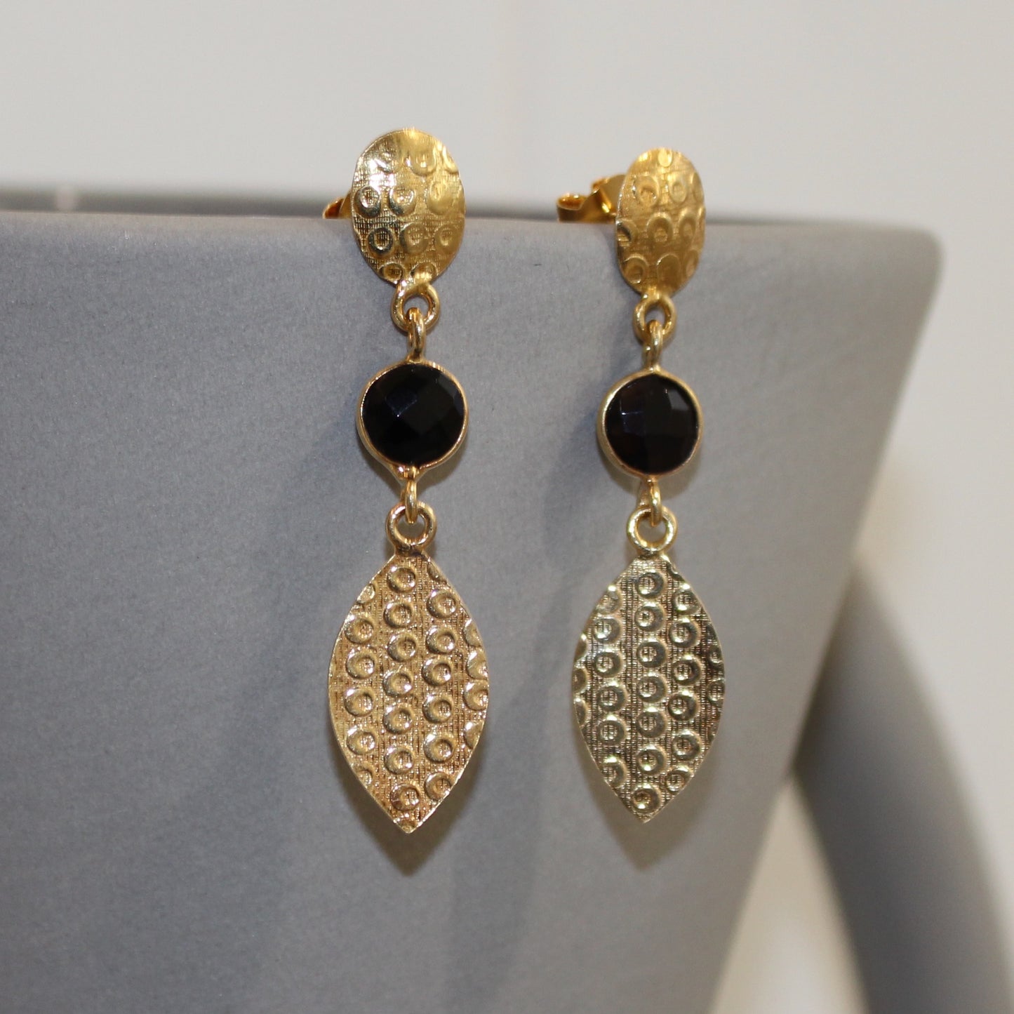 Gold filled onyx faceted stud drop earrings