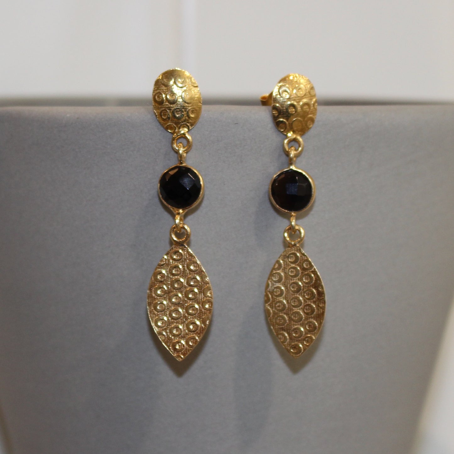 Gold filled onyx faceted stud drop earrings
