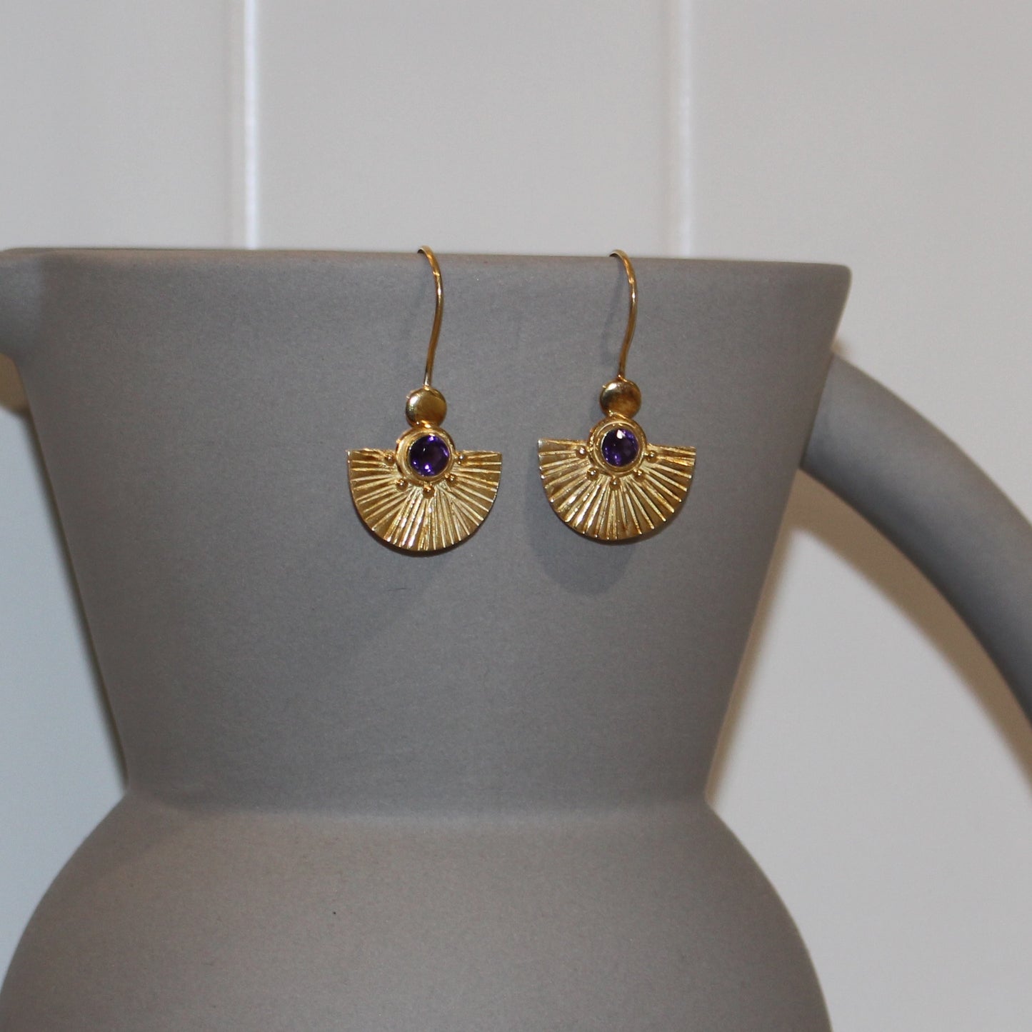 Gold amethyst fan earrings