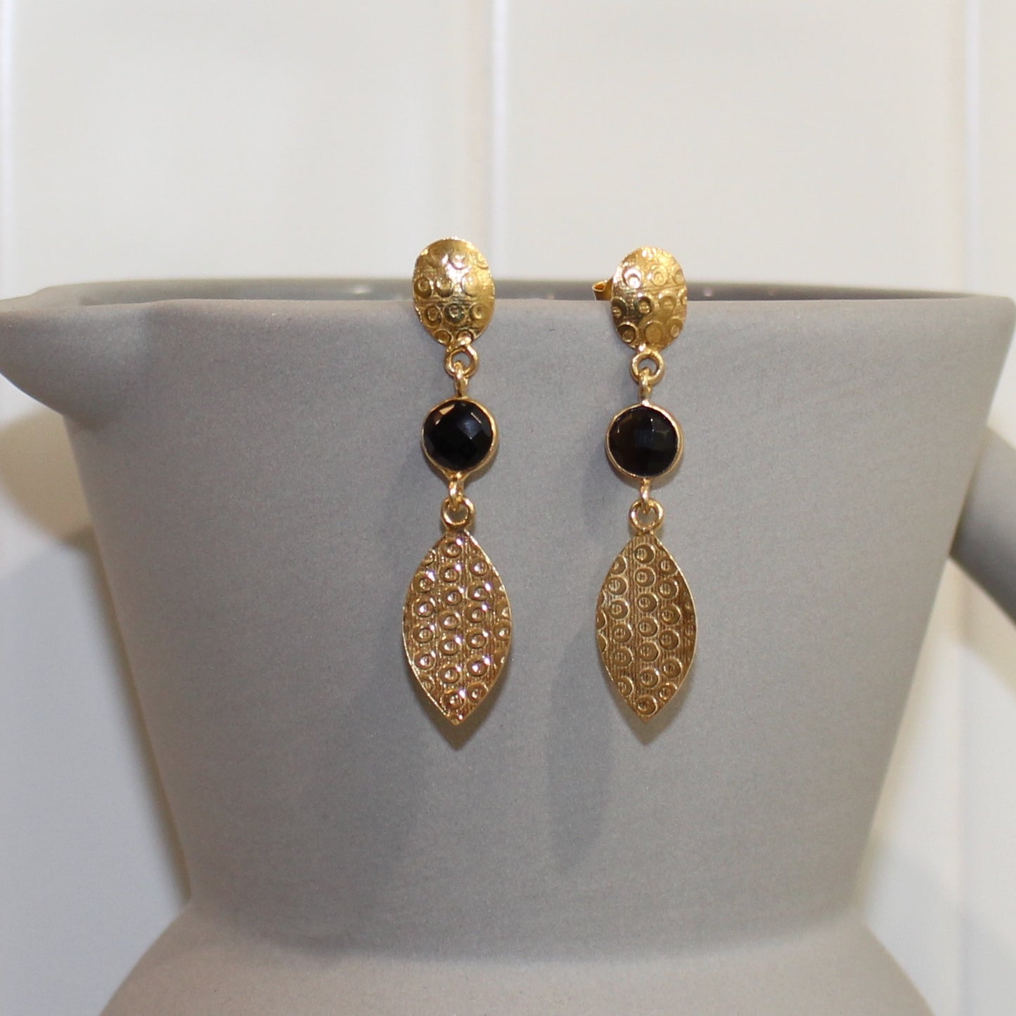 Gold filled onyx faceted stud drop earrings