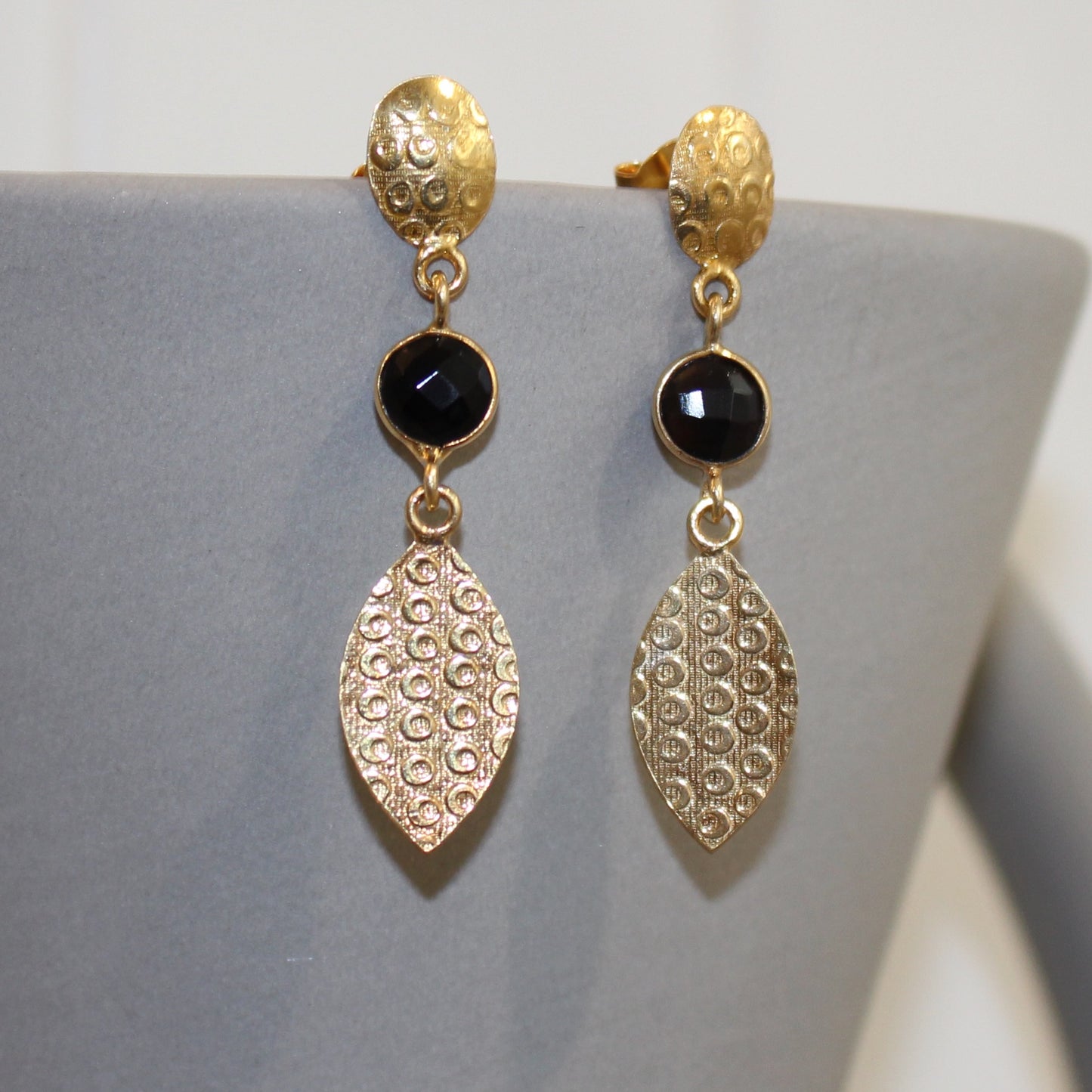 Gold filled onyx faceted stud drop earrings