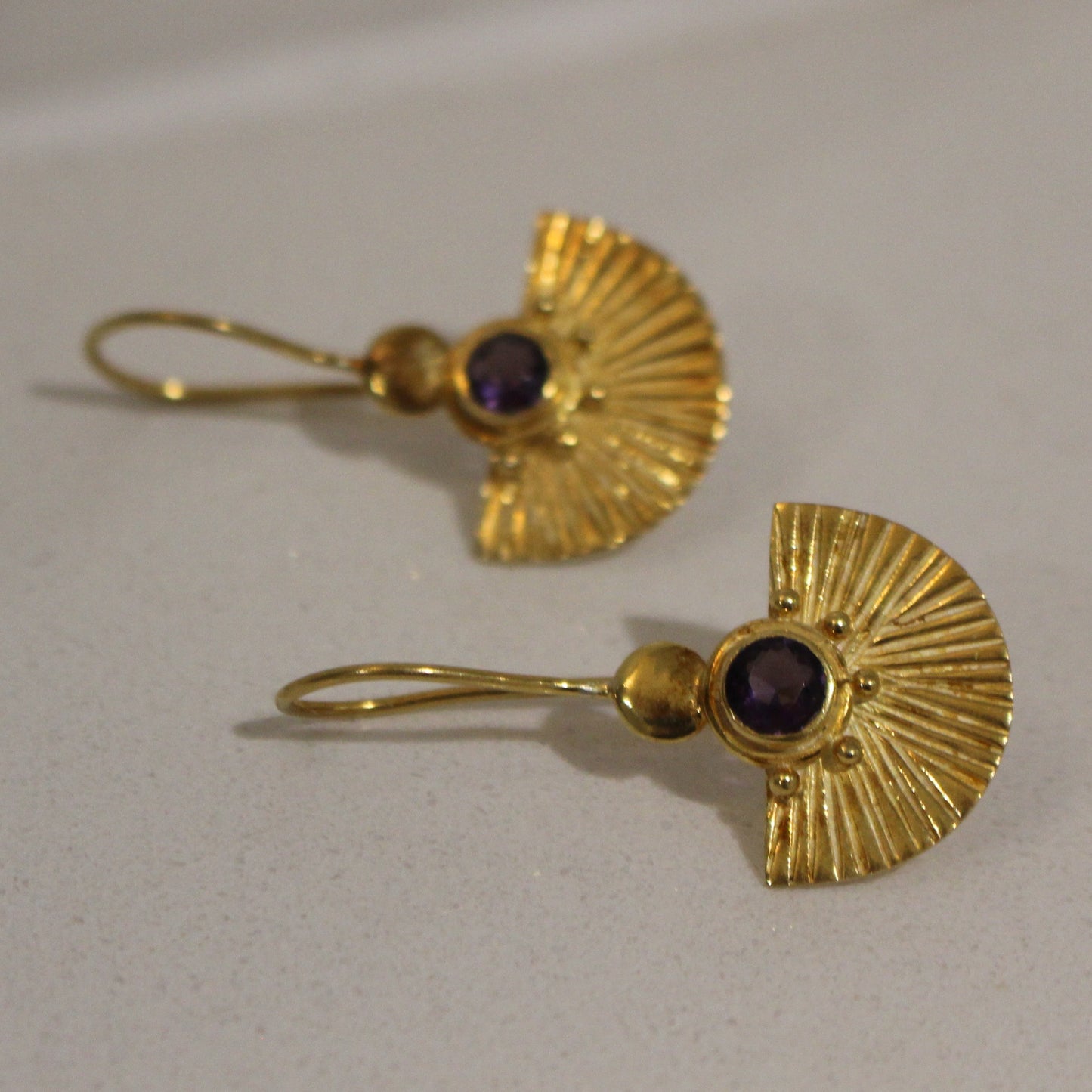 Gold amethyst fan earrings