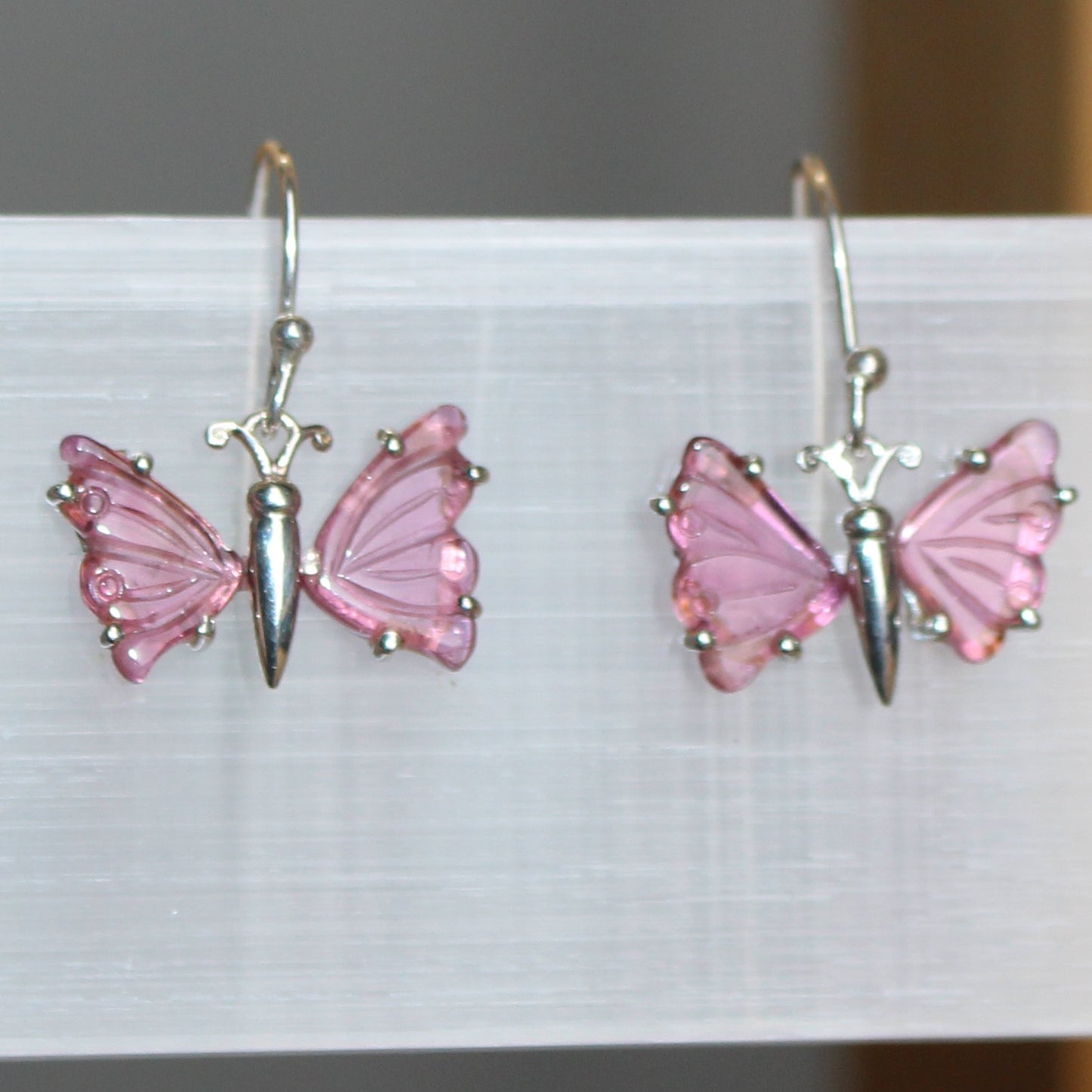 Pink Tourmaline sterling silver butterfly earrings