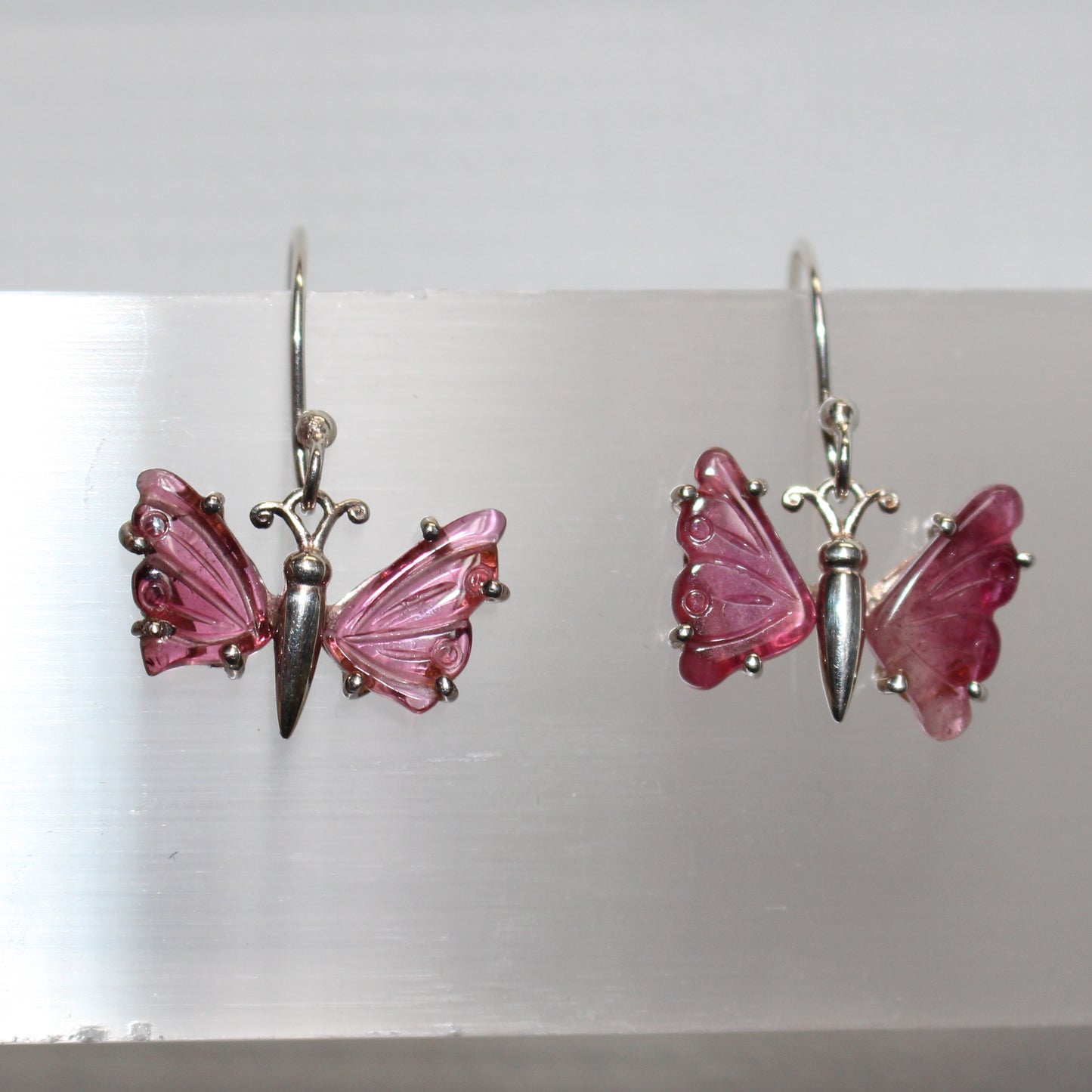 Pink Tourmaline sterling silver butterfly earrings