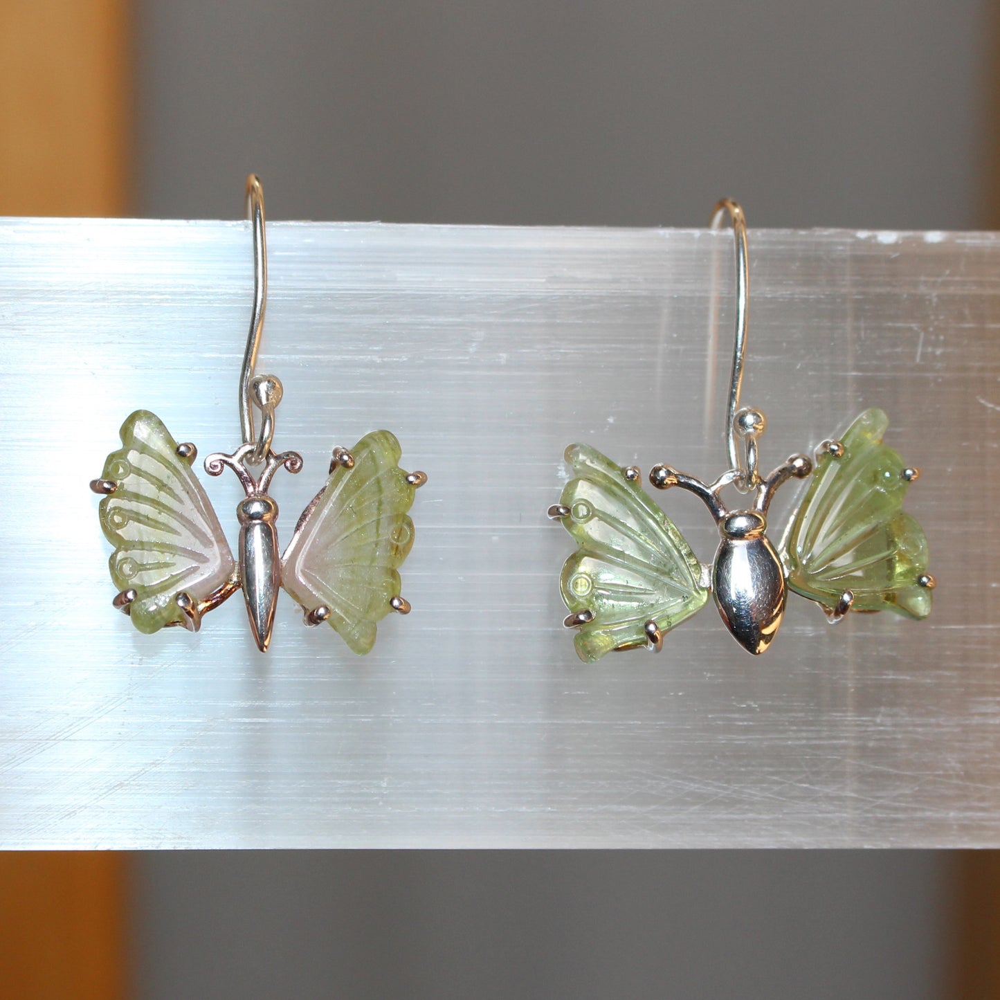 Green Tourmaline sterling silver butterfly earrings