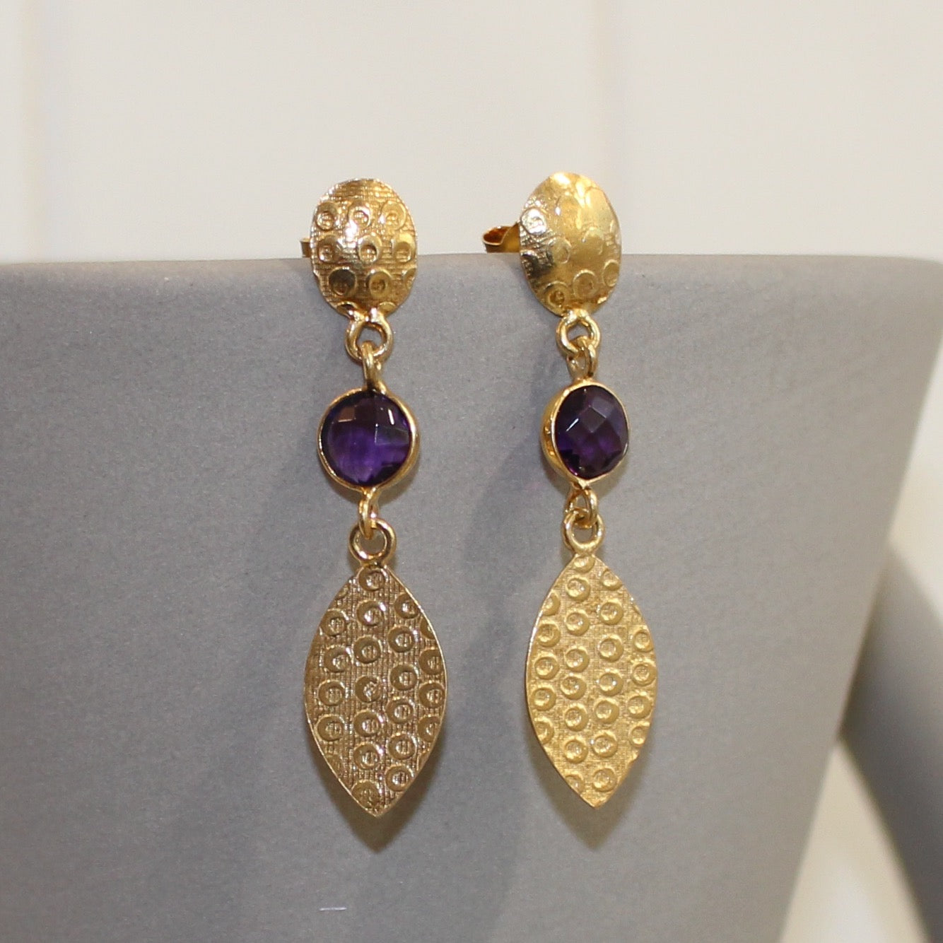 Gold filled amethyst faceted stud drop earrings